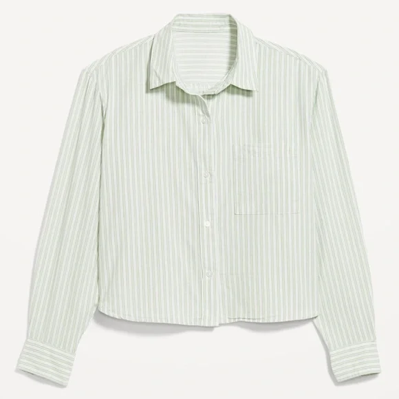 NWT Old Navy Cropped Button-Down White and Green Striped Shirt | Women’s XXL - Picture 16 of 16
